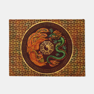 Phoenix and Dragon with bagua #1 Doormat