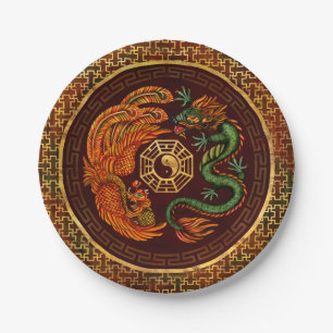 Phoenix and Dragon with bagua #1 Paper Plates