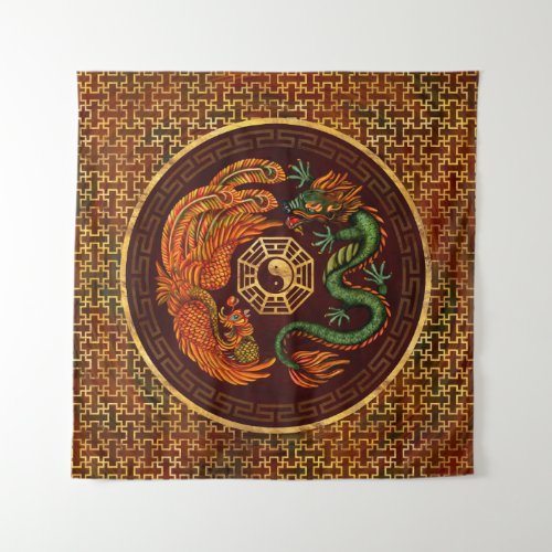 Phoenix and Dragon with bagua 1 Tapestry