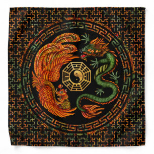Phoenix and Dragon with bagua #2 Bandana