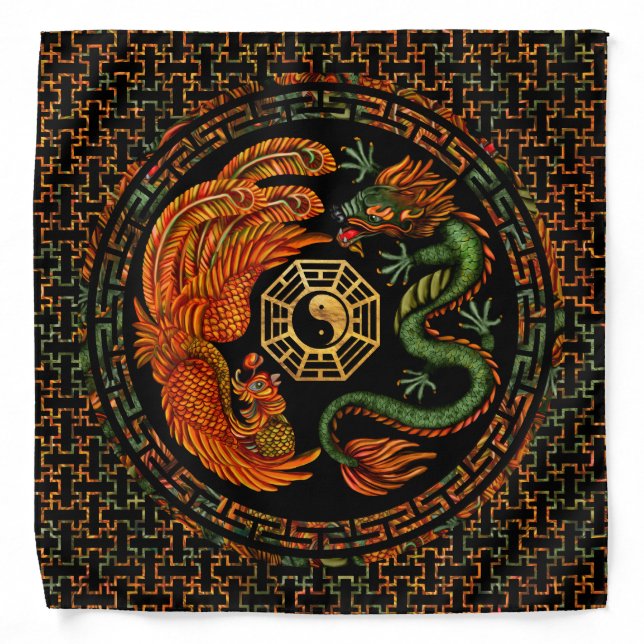 Phoenix and Dragon with bagua #2 Bandana (Front)