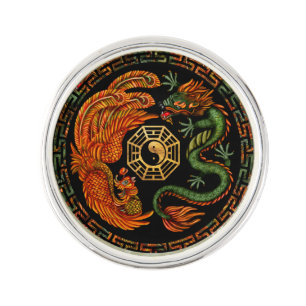 Phoenix and Dragon with bagua #2 Lapel Pin