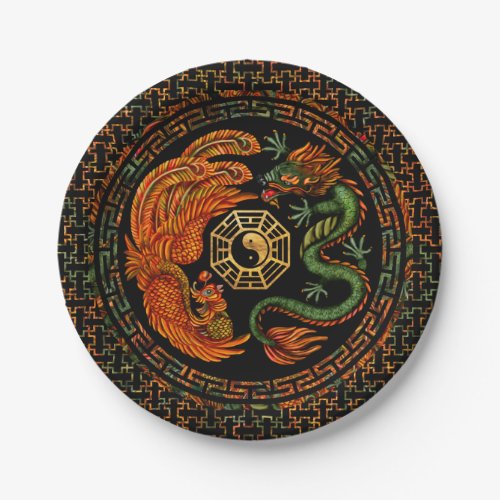 Phoenix and Dragon with bagua 2 Paper Plates