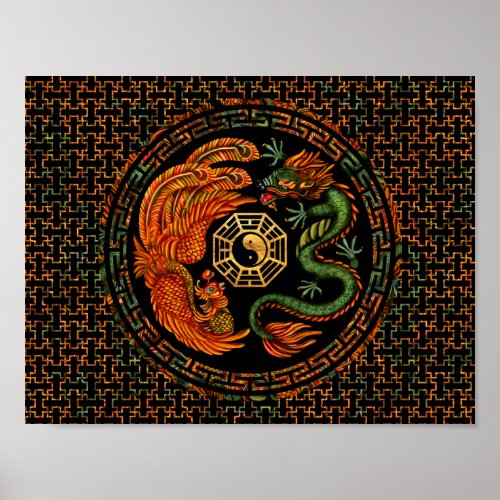 Phoenix and Dragon with bagua 2 Poster