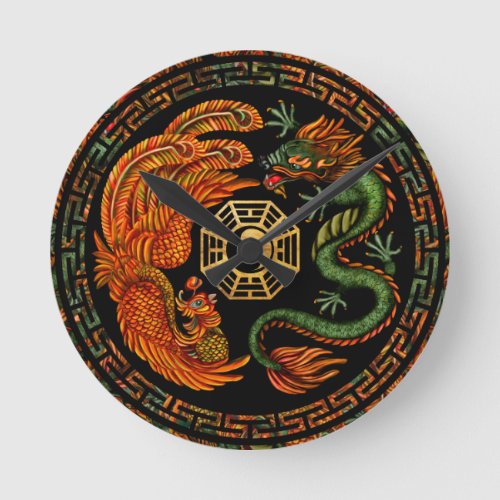 Phoenix and Dragon with bagua 2 Round Clock