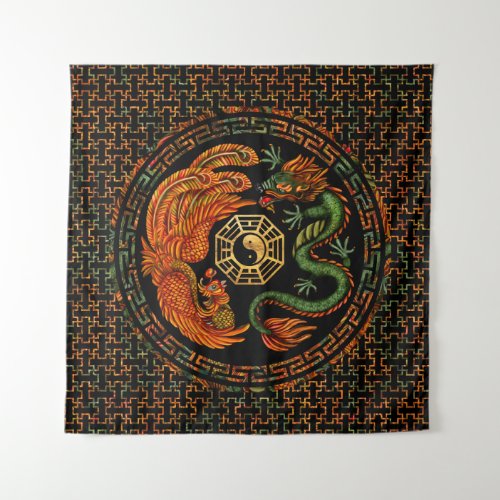 Phoenix and Dragon with bagua 2 Tapestry