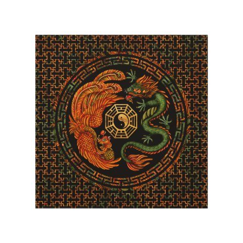 Phoenix and Dragon with bagua 2 Wood Wall Art