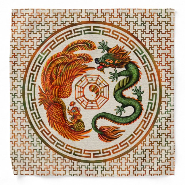 Phoenix and Dragon with bagua #3 Bandana (Front)