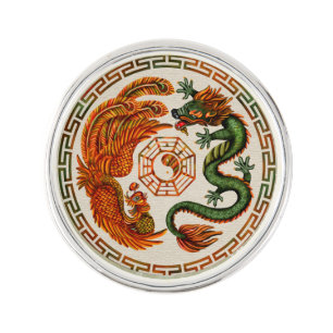 Phoenix and Dragon with bagua #3 Lapel Pin