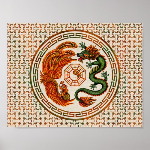 Phoenix and Dragon with bagua 3 Poster
