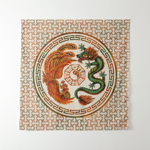 Phoenix and Dragon with bagua 3 Tapestry