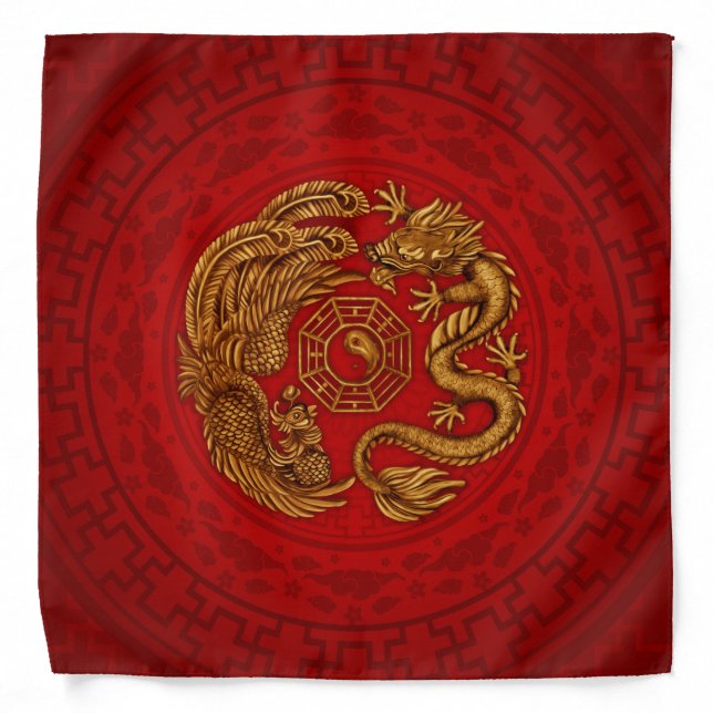 Phoenix and Dragon with bagua #4 Bandana (Front)