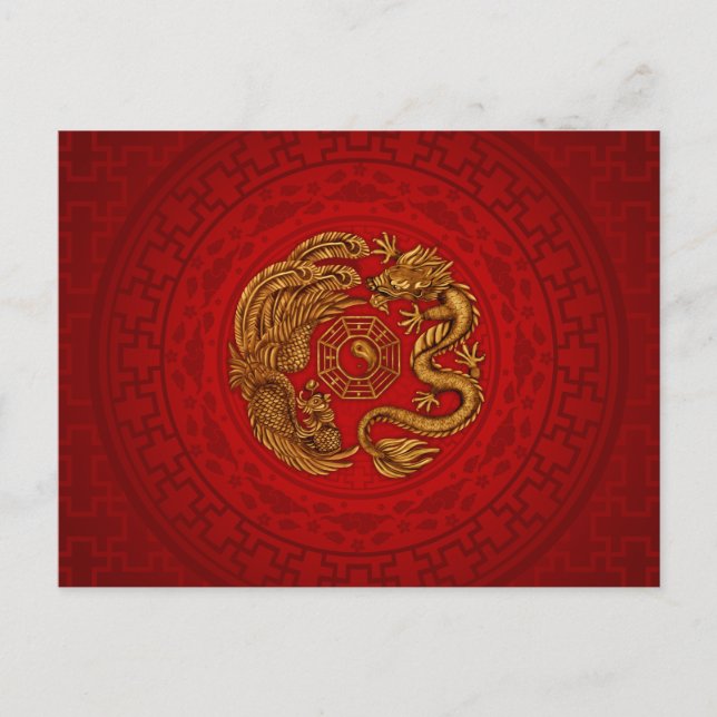 Phoenix and Dragon with bagua #4 Postcard (Front)