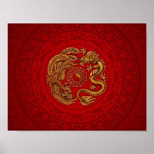 Phoenix and Dragon with bagua 4 Poster