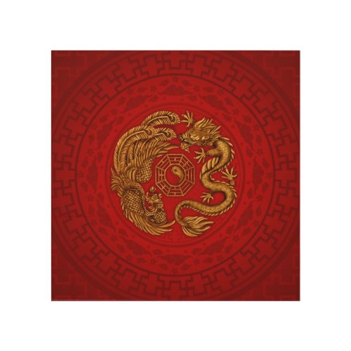 Phoenix and Dragon with bagua 4 Wood Wall Art