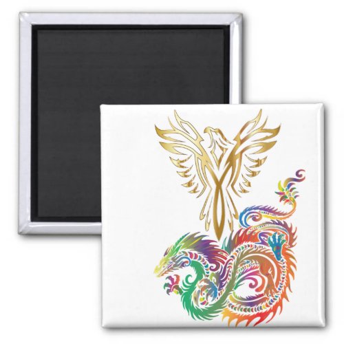 Phoenix and The Dragon Oriental Ying Yang Design Magnet