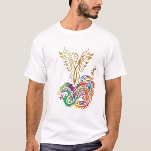 Phoenix and The Dragon Oriental Ying Yang Design T_Shirt