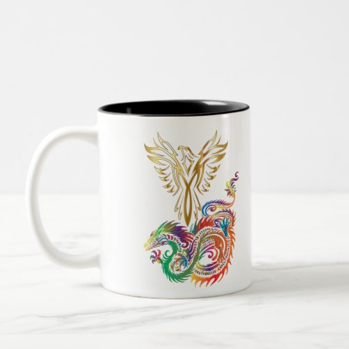 Phoenix and The Dragon Oriental Ying Yang Design Two_Tone Coffee Mug