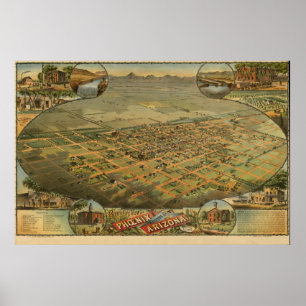 Phoenix Arizona 1885 Antique Panoramic Map Poster