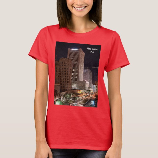 Phoenix Arizona at Night Skyscrapers Womens T-Shirt (Front)