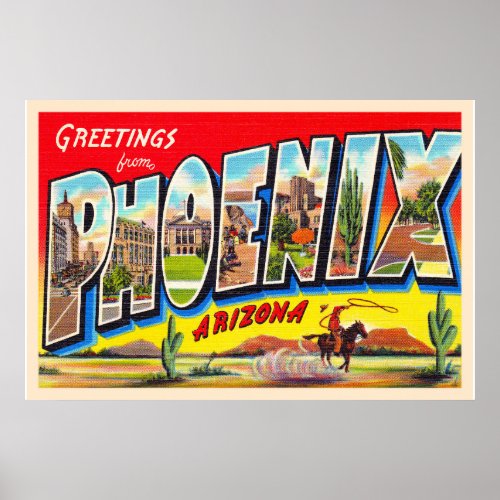 Phoenix Arizona AZ Vintage Large Letter Postcard 1 Poster