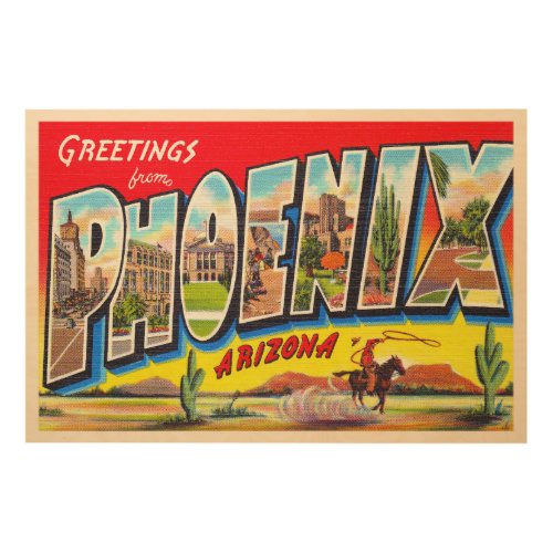 Phoenix Arizona AZ Vintage Large Letter Postcard 1 Wood Wall Art
