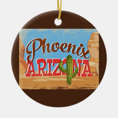 Phoenix Arizona Cartoon Desert Vintage Travel Ceramic Ornament