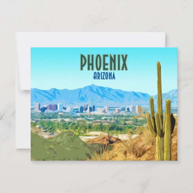 Phoenix Arizona City Cactus and Mountain Flat Card (Front)