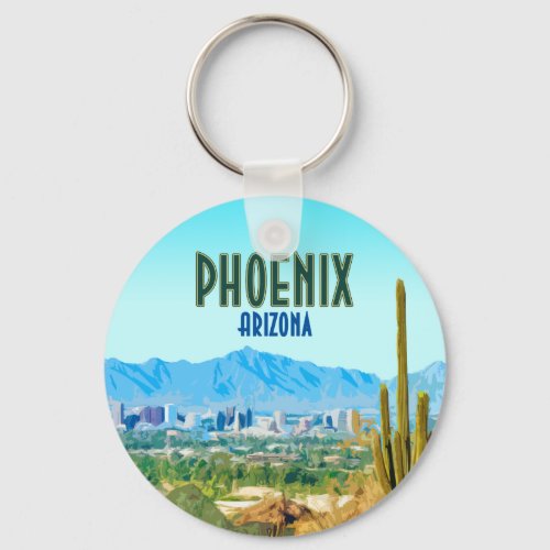 Phoenix Arizona City Cactus and Mountain Vintage Keychain