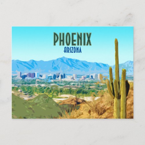 Phoenix Arizona City Cactus and Mountain Vintage Postcard
