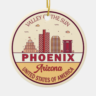 Phoenix Arizona City Skyline Emblem Ceramic Ornament