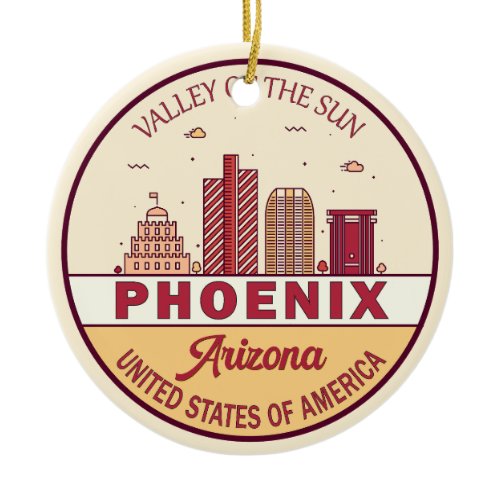 Phoenix Arizona City Skyline Emblem Ceramic Ornament