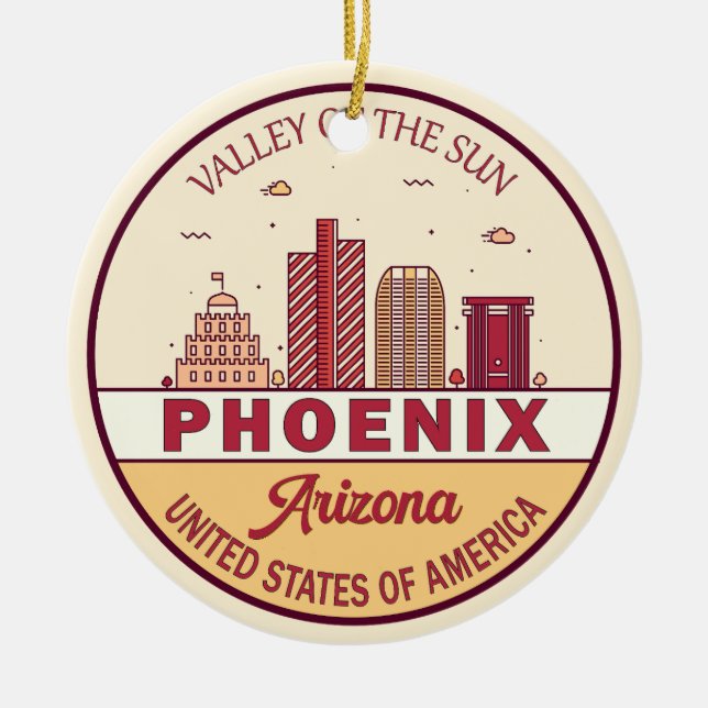 Phoenix Arizona City Skyline Emblem Ceramic Ornament (Front)
