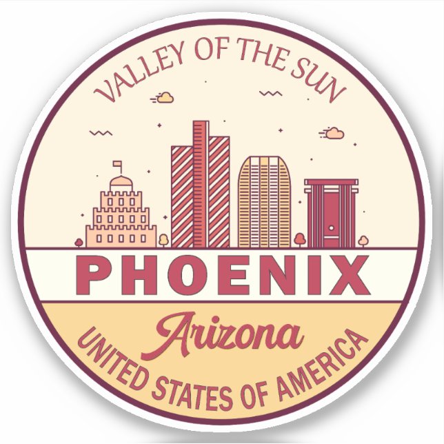 Phoenix Arizona City Skyline Emblem Sticker (Front)