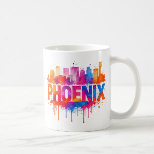Phoenix Arizona Colorful Skyline Watercolor Splash Coffee Mug