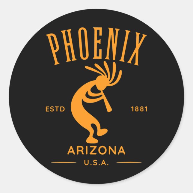 Phoenix Arizona Dancing Kokopelli Design  Classic Round Sticker (Front)