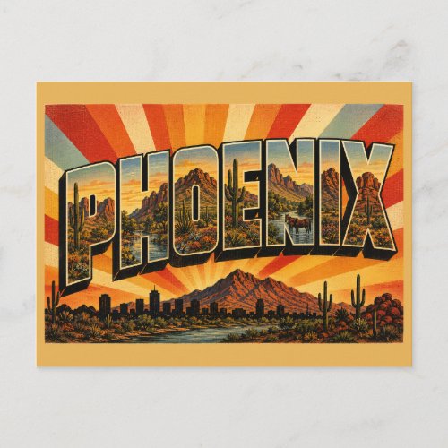Phoenix Arizona Desert Mountain Cactus Art Postcard
