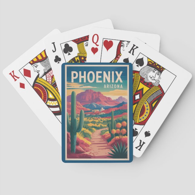 Phoenix Arizona Illustration Travel Art Vintage Poker Cards (Back)