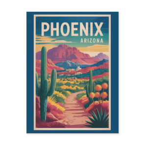 Phoenix Arizona Illustration Travel Art Vintage Postcard