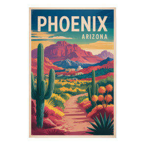 Phoenix Arizona Illustration Travel Art Vintage Poster
