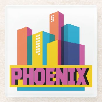 Phoenix  Arizona | Neon Skyline Glass Coaster by adventurebeginsnow at Zazzle