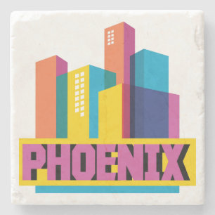 Phoenix, Arizona Neon Skyline Stone Coaster