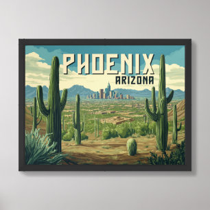 Phoenix Arizona - Retro Desert Cityscape Framed Art