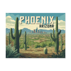 Phoenix Arizona - Retro Desert Cityscape Postcard