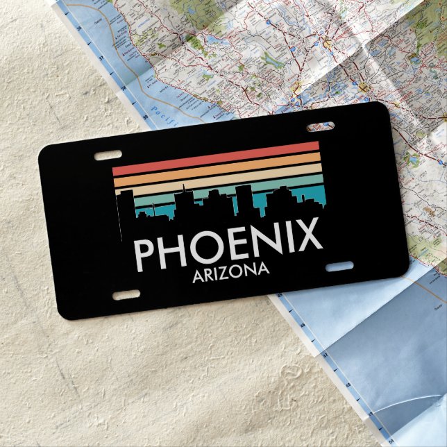 Phoenix Arizona Retro Sunset Skyline License Plate (In Situ)