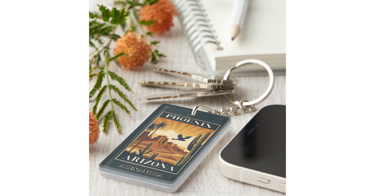 Phoenix Arizona Retro Travel Optional Custom Name Keychain | Zazzle