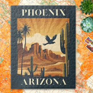 Phoenix Arizona Retro Travel Poster Jigsaw Puzzle