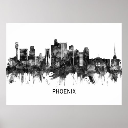 Phoenix Arizona Skyline BW Poster