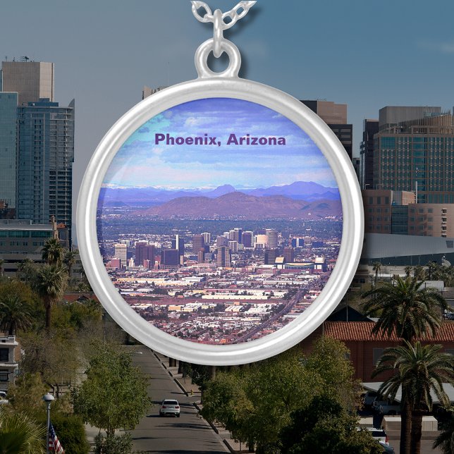 Phoenix Arizona Skyline in Daytime Silver Plated Necklace (Phoenix Arizona Skyline in Daytime Silver Plated Necklace)