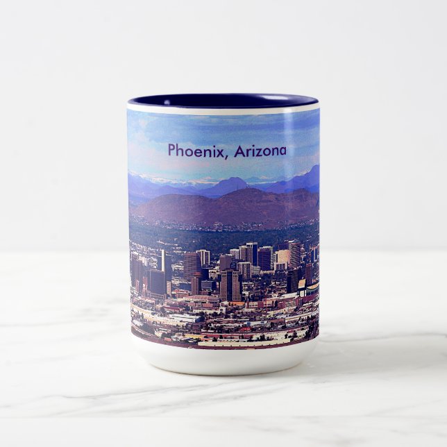 Phoenix Arizona Skyline in Daytime Two-Tone Coffee Mug (Center)